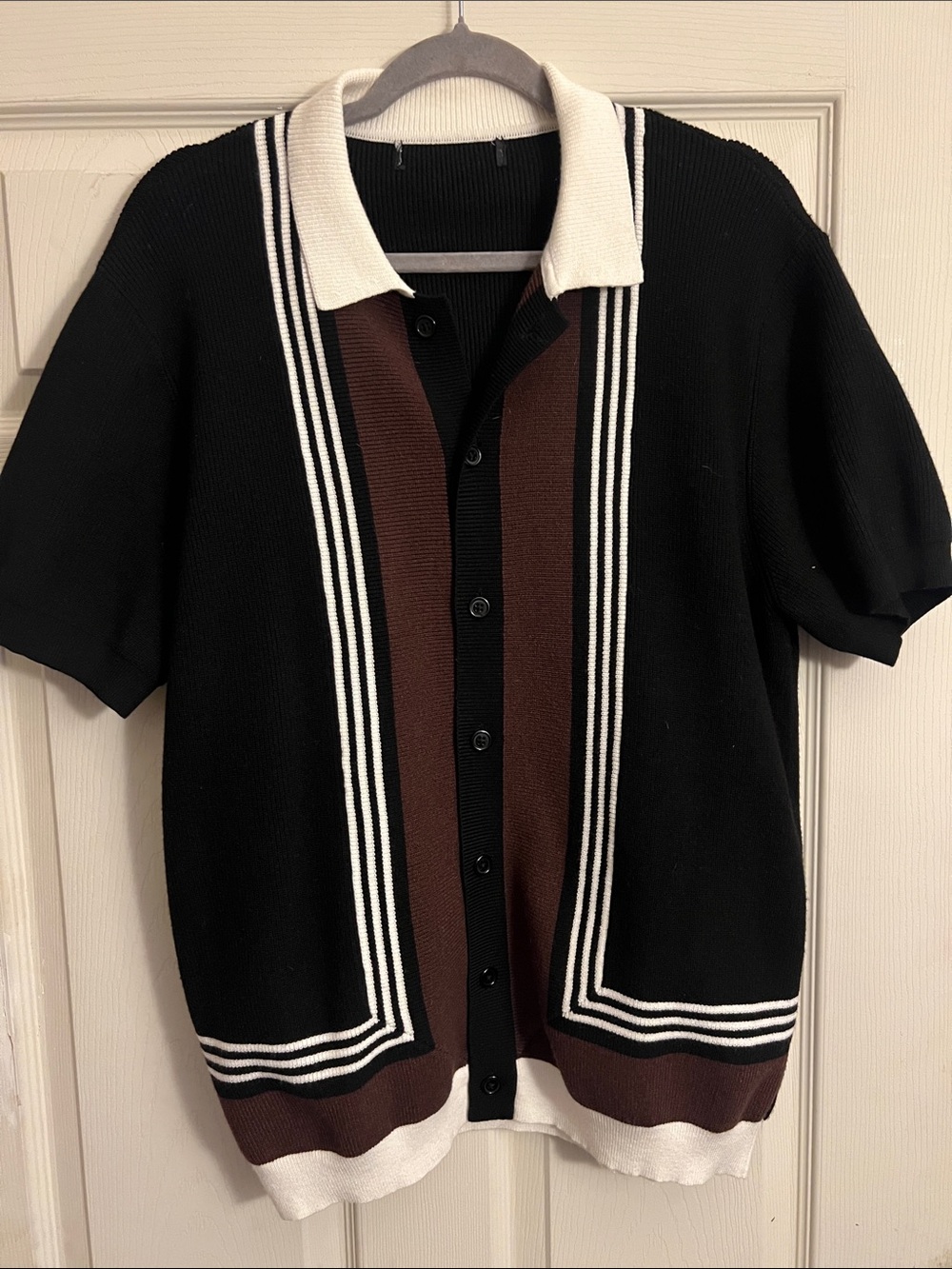Forever 21 Black, Brown and White Short-Sleeve Knit Cardigan